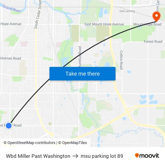 Wbd Miller Past Washington to msu parking lot 89 map