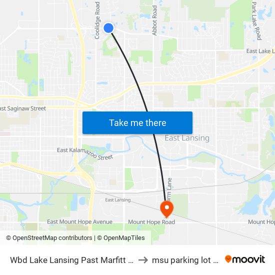 Wbd Lake Lansing Past Marfitt Rd to msu parking lot 89 map