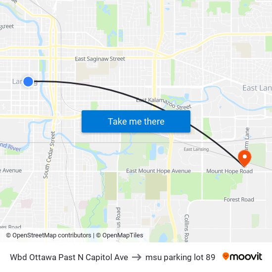 Wbd Ottawa Past N Capitol Ave to msu parking lot 89 map