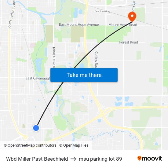 Wbd Miller Past Beechfield to msu parking lot 89 map