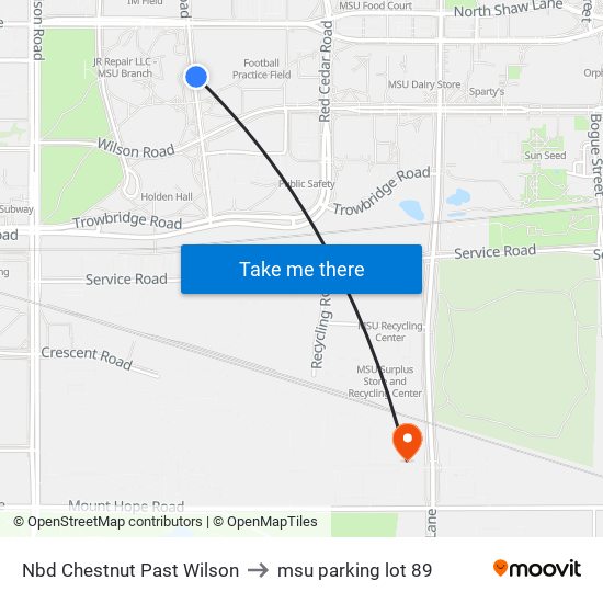 Nbd Chestnut Past Wilson to msu parking lot 89 map