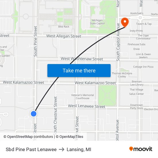 Sbd Pine Past Lenawee to Lansing, MI map