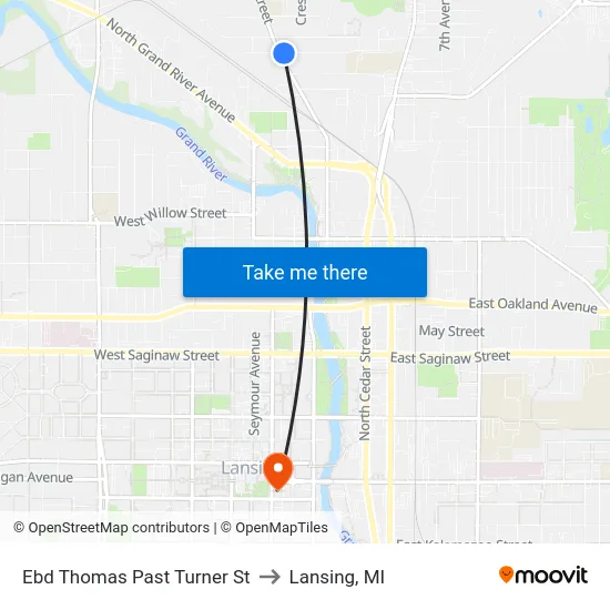 Ebd Thomas Past Turner St to Lansing, MI map