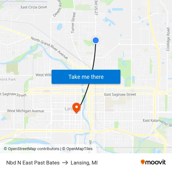 Nbd N East Past Bates to Lansing, MI map