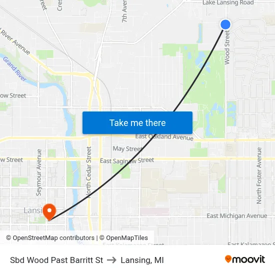 Sbd Wood Past Barritt St to Lansing, MI map