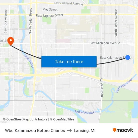 Wbd Kalamazoo Before Charles to Lansing, MI map