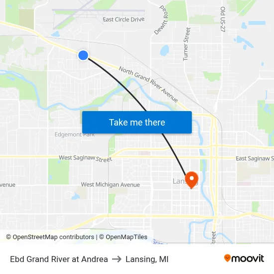 Ebd Grand River at Andrea to Lansing, MI map