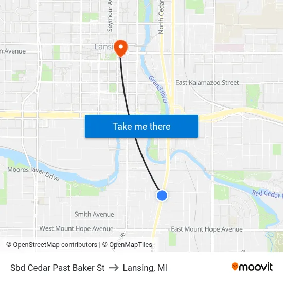 Sbd Cedar Past Baker St to Lansing, MI map
