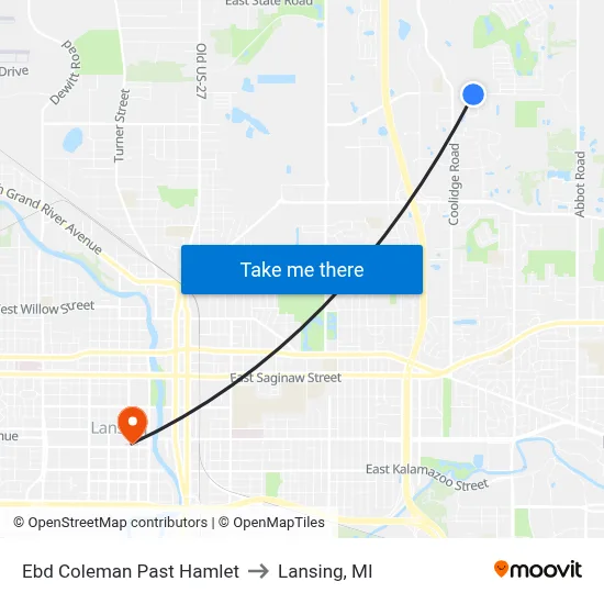 Ebd Coleman Past Hamlet to Lansing, MI map