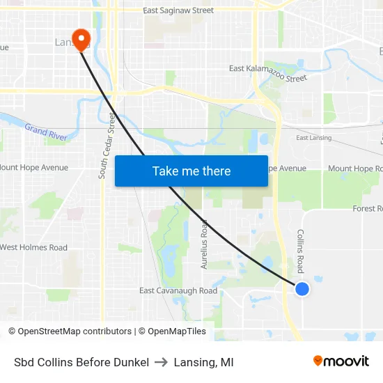 Sbd Collins Before Dunkel to Lansing, MI map