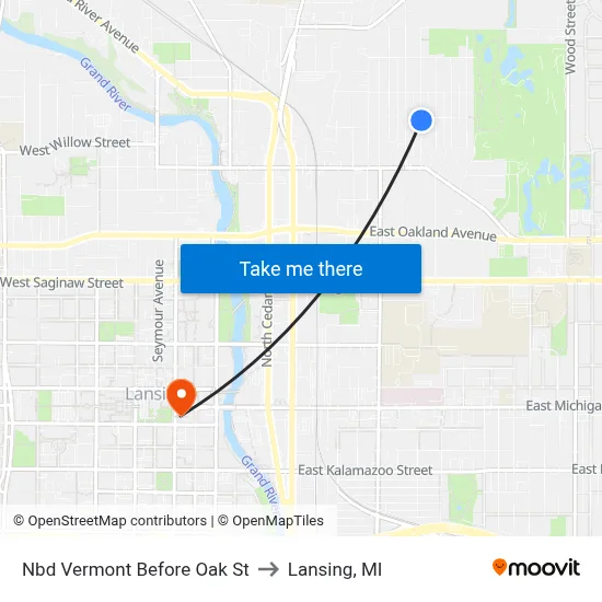 Nbd Vermont Before Oak St to Lansing, MI map