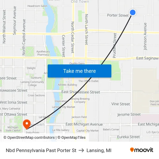 Nbd Pennsylvania Past Porter St to Lansing, MI map