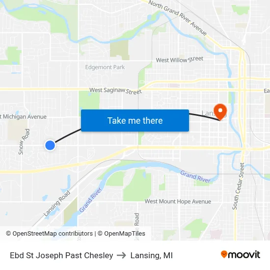 Ebd St Joseph Past Chesley to Lansing, MI map