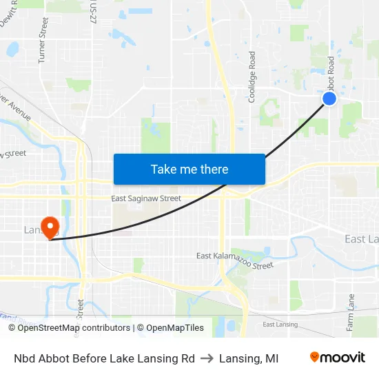 Nbd Abbot Before Lake Lansing Rd to Lansing, MI map