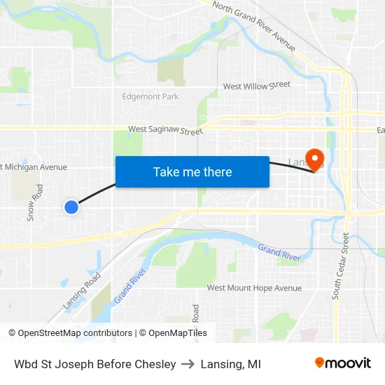 Wbd St Joseph Before Chesley to Lansing, MI map
