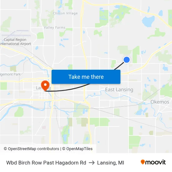 Wbd Birch Row Past Hagadorn Rd to Lansing, MI map