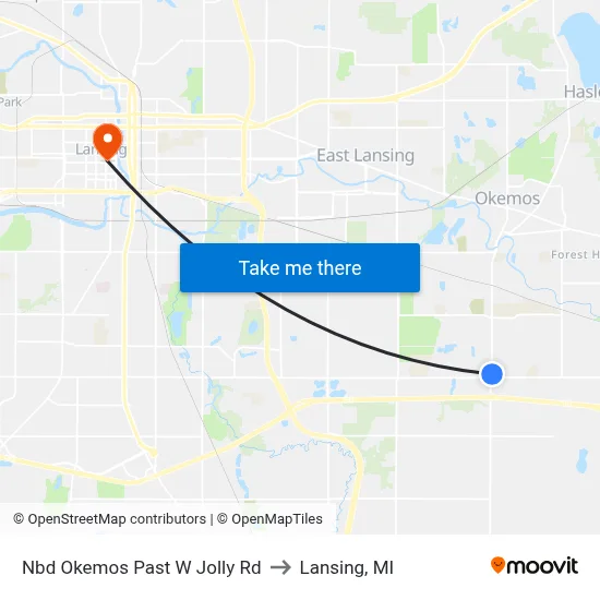 Nbd Okemos Past W Jolly Rd to Lansing, MI map