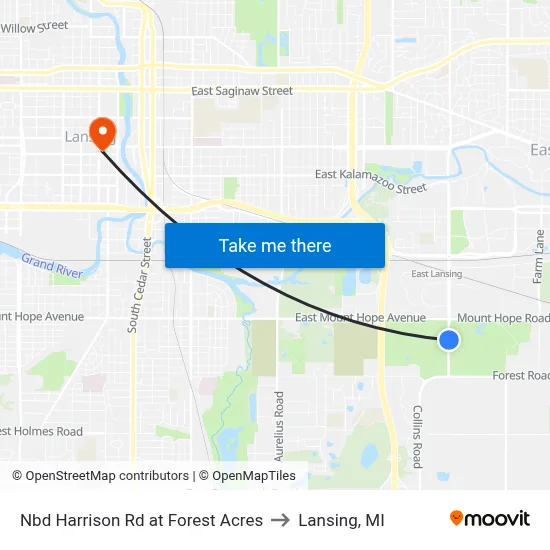 Nbd Harrison Rd at Forest Acres to Lansing, MI map