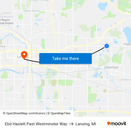 Ebd Haslett Past Westminster Way to Lansing, MI map