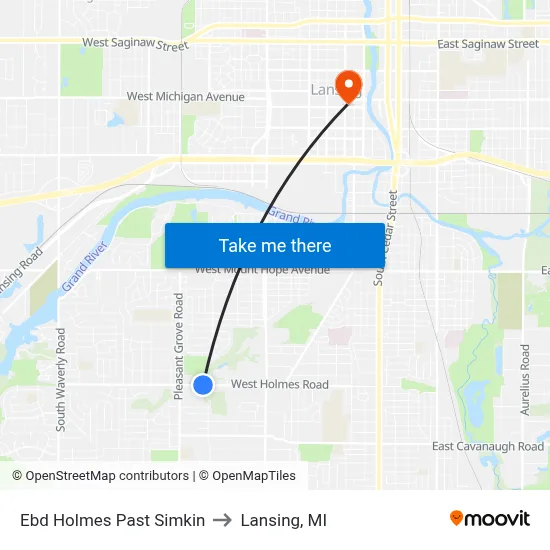 Ebd Holmes Past Simkin to Lansing, MI map