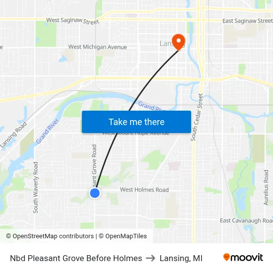Nbd Pleasant Grove Before Holmes to Lansing, MI map