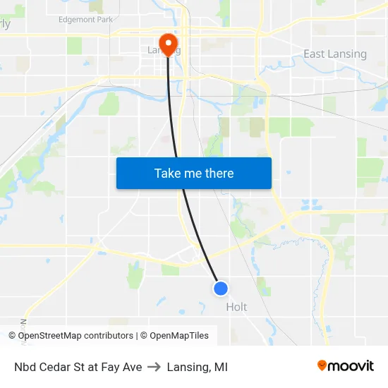 Nbd Cedar St at Fay Ave to Lansing, MI map
