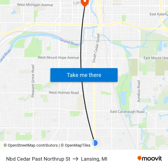 Nbd Cedar Past Northrup St to Lansing, MI map