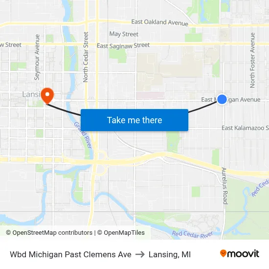 Wbd Michigan Past Clemens Ave to Lansing, MI map