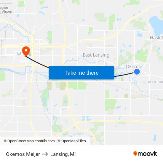 Okemos Meijer to Lansing, MI map