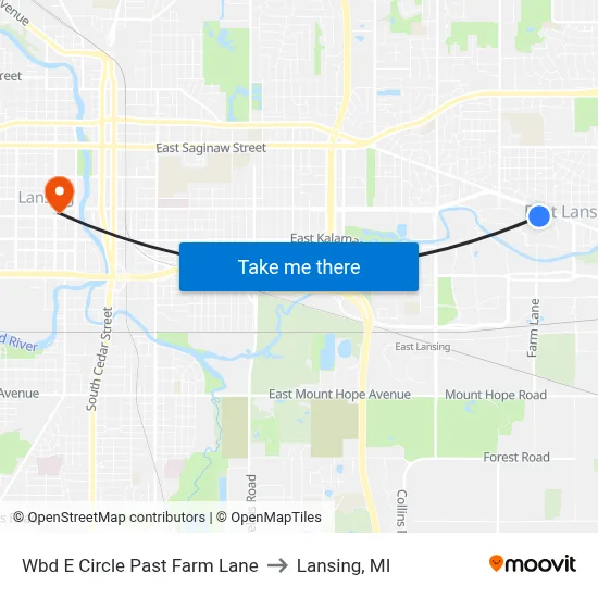 Wbd E Circle Past Farm Lane to Lansing, MI map