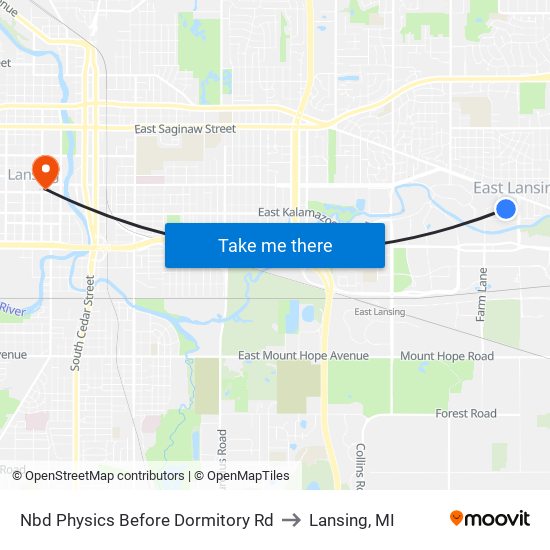 Nbd Physics Before Dormitory Rd to Lansing, MI map