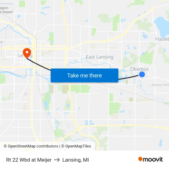 Rt 22 Wbd at Meijer to Lansing, MI map