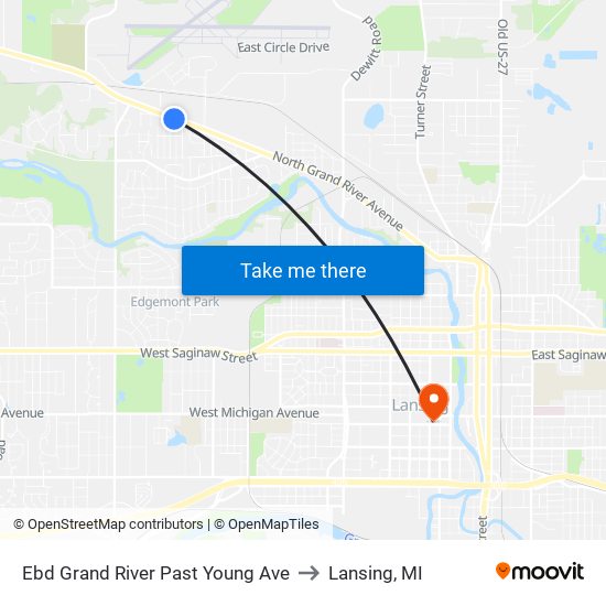 Ebd Grand River Past Young Ave to Lansing, MI map
