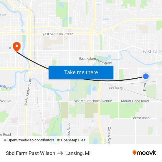 Sbd Farm Past Wilson to Lansing, MI map