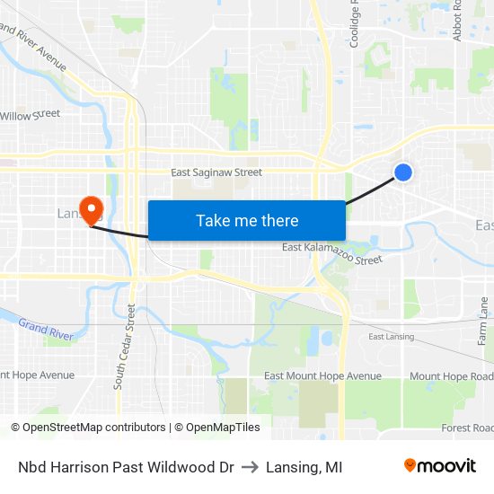 Nbd Harrison Past Wildwood Dr to Lansing, MI map
