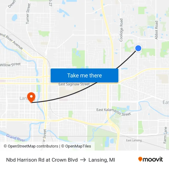 Nbd Harrison Rd at Crown Blvd to Lansing, MI map