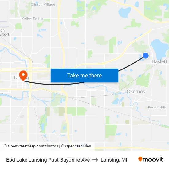 Ebd Lake Lansing Past Bayonne Ave to Lansing, MI map