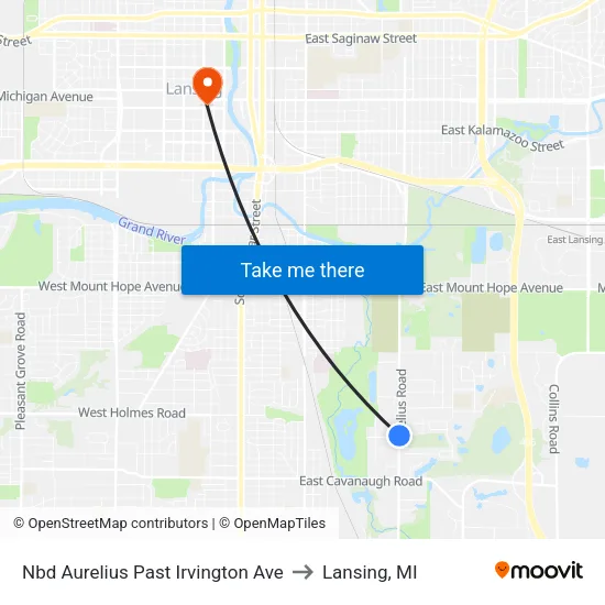 Nbd Aurelius Past Irvington Ave to Lansing, MI map
