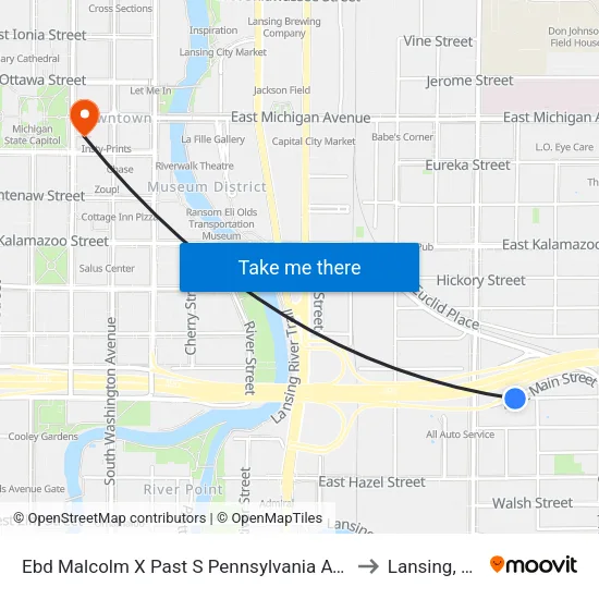 Ebd Malcolm X Past S Pennsylvania Ave to Lansing, MI map