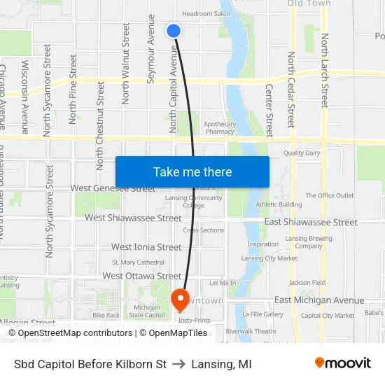 Sbd Capitol Before Kilborn St to Lansing, MI map
