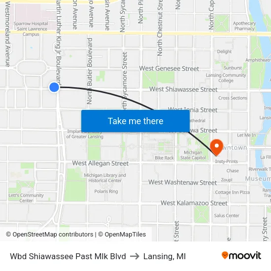 Wbd Shiawassee Past Mlk Blvd to Lansing, MI map