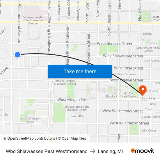Wbd Shiawassee Past Westmoreland to Lansing, MI map