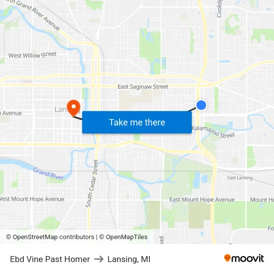 Ebd Vine Past Homer to Lansing, MI map