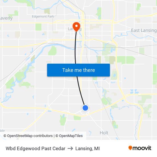 Wbd Edgewood Past Cedar to Lansing, MI map