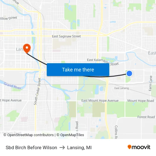 Sbd Birch Before Wilson to Lansing, MI map