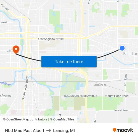 Nbd Mac Past Albert to Lansing, MI map