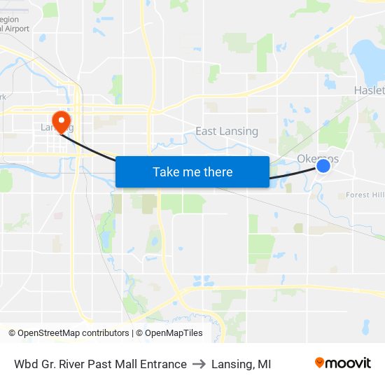 Wbd Gr. River Past Mall Entrance to Lansing, MI map