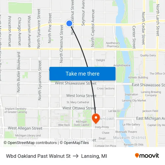 Wbd Oakland Past Walnut St to Lansing, MI map