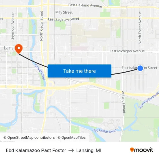Ebd Kalamazoo Past Foster to Lansing, MI map