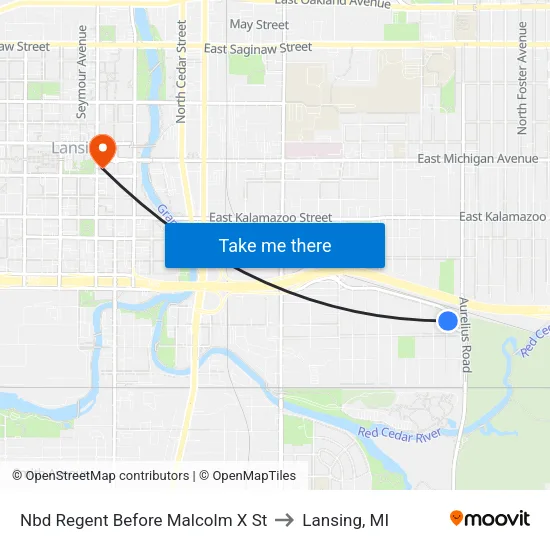 Nbd Regent Before Malcolm X St to Lansing, MI map